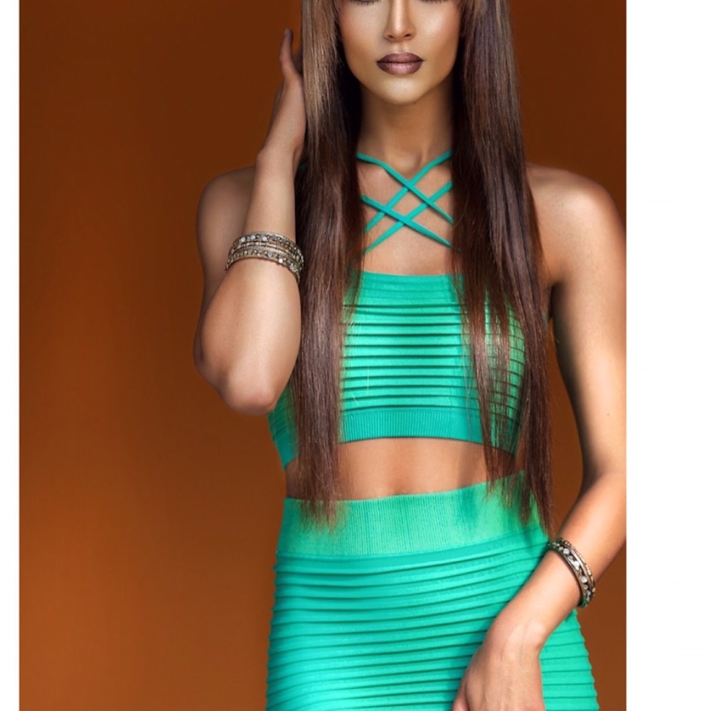 Mint green bandage skirt set